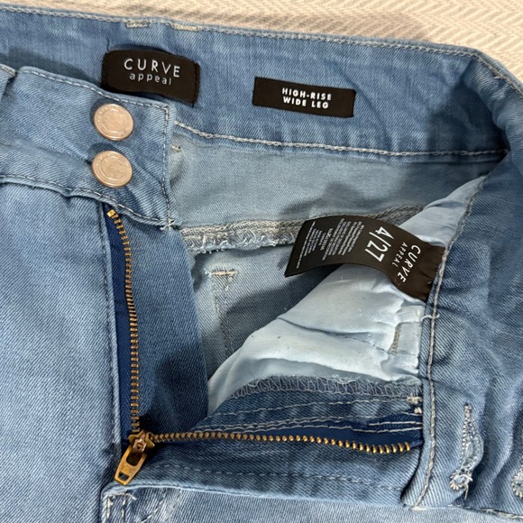 Curve Appeal Wide Leg Jeans Womens 4/27 Blue High Rise Embroidered Boho Cottage - Picture 7 of 12